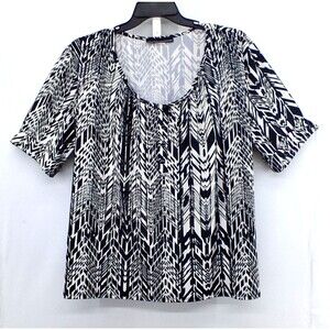 Western Connection Blouse Women Size 2XL Black White Geometric Short Sleeve Top